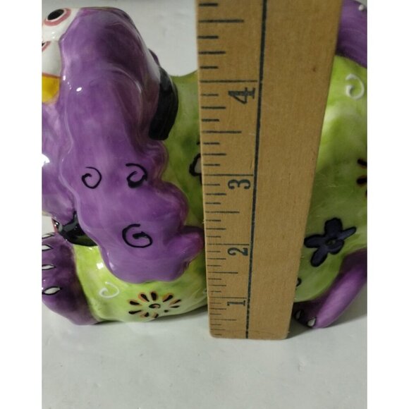 2002 CBK LTD Whimsical Colorful Ceramic Dog Figurine with Flowers & Swirls & Bee - Picture 8 of 11